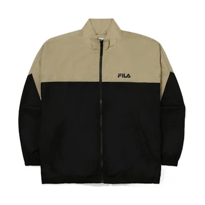 FILA Brown Colorblock Logo Print Stand Collar Sports Jacket FS2JKE3104X-BEG