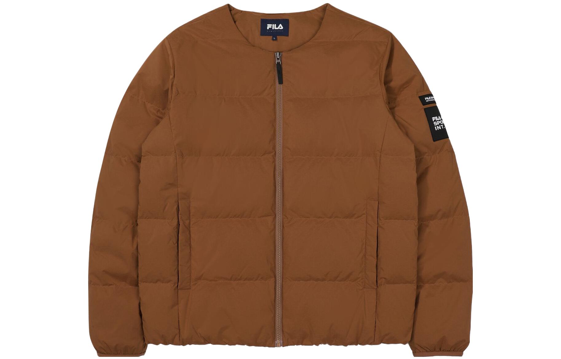 FILA Brown Unisex Down Jacket with Logo Patch and Zipper FS2DJF4134X-BRN