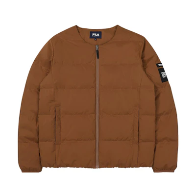 FILA Brown Unisex Down Jacket with Logo Patch and Zipper FS2DJF4134X-BRN