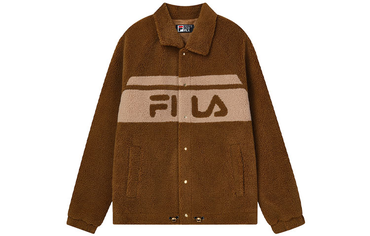 FILA Brown Winter Knit Fleece-Lined Logo Jacket with Collar F11M148508F-BN