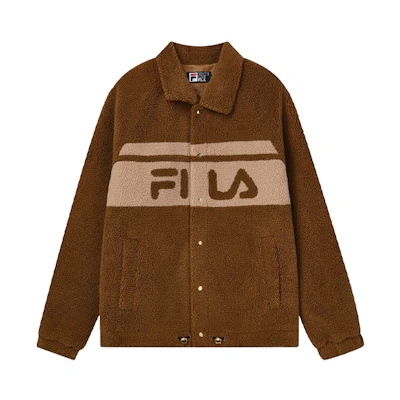 FILA Brown Winter Knit Fleece-Lined Logo Jacket with Collar F11M148508F-BN