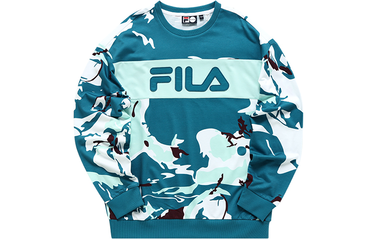FILA Camouflage Loose-Fit Logo Crewneck Sweatshirt Blue T11M133201F-BU