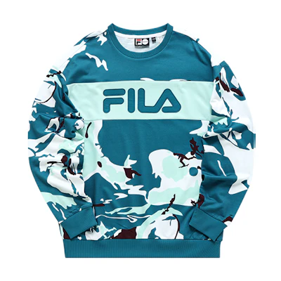 FILA Camouflage Loose-Fit Logo Crewneck Sweatshirt Blue T11M133201F-BU