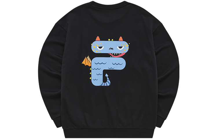 FILA Cartoon Graphic Oversized Knit Pullover Sweatshirt Unisex Deep Black T11U243204F-BK