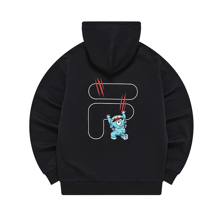 FILA Cartoon Logo Knit Hoodie Unisex - Deep Black T11U243205F-BK