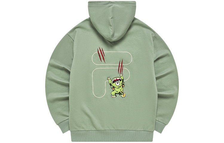 FILA Cartoon Logo Oversized Knit Cotton Hoodie Unisex Rock Grey-Green T11U243203F-TQ