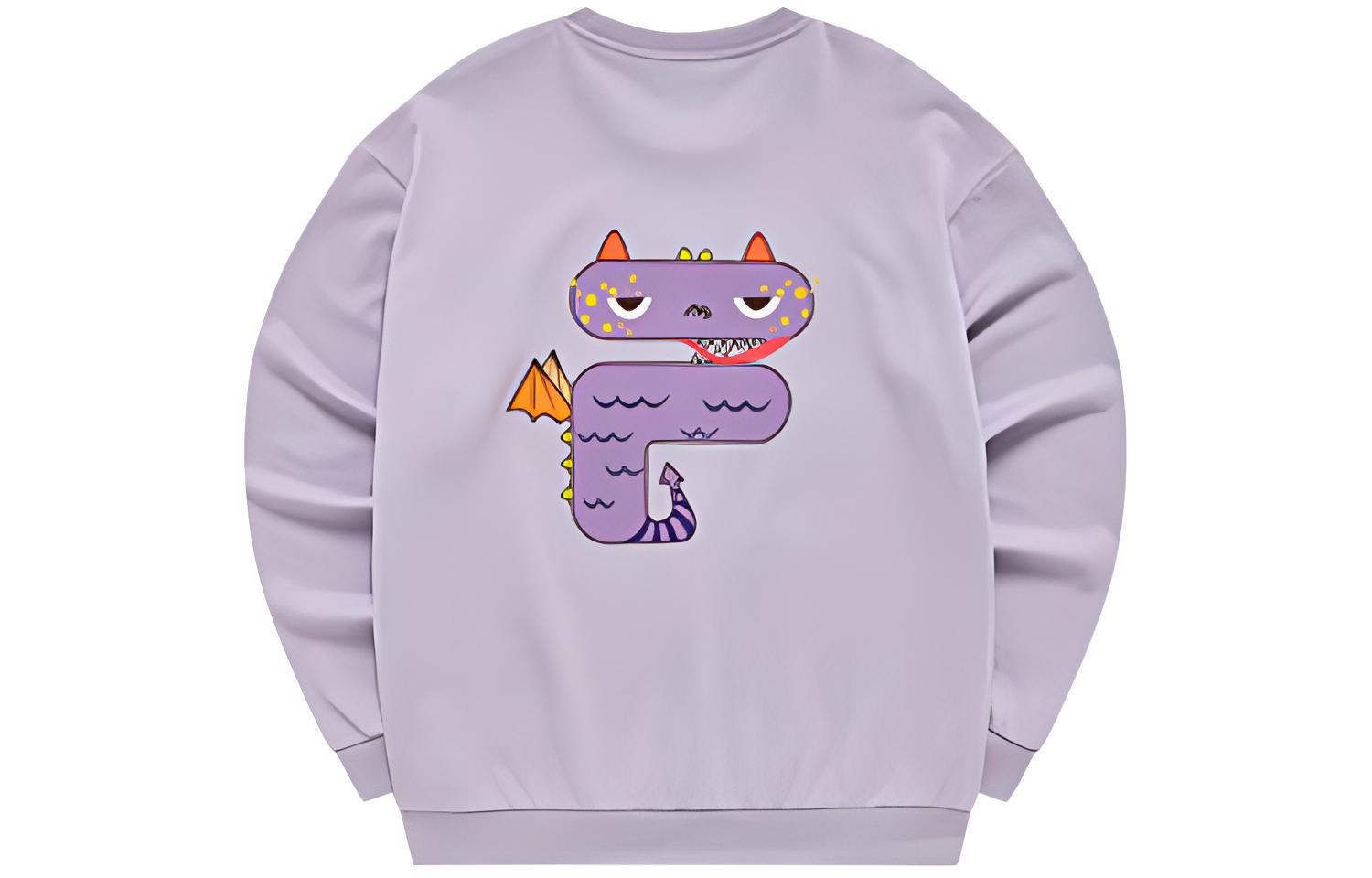 FILA Cartoon Print Crewneck Loose Fit Purple Sweatshirt Unisex T11U243202F-VT