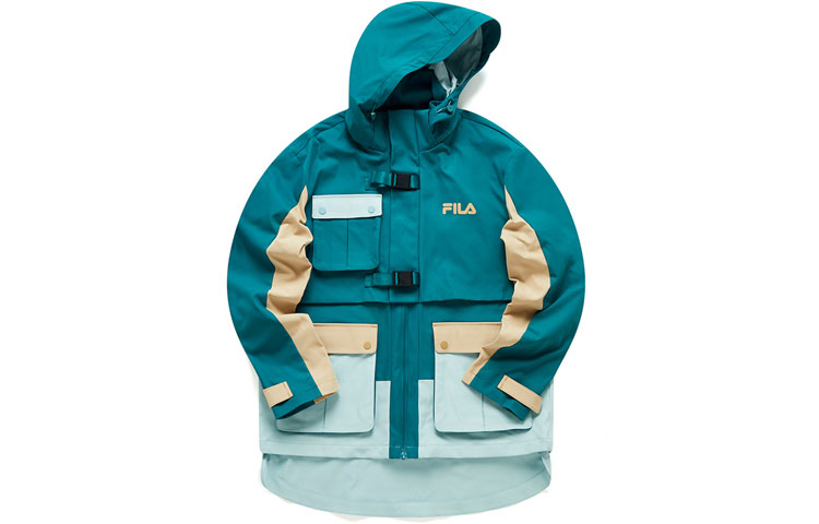 FILA Casual Colorblock Hooded Woven Jacket Teal Blue T11M113707F-BU