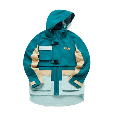 FILA Casual Colorblock Hooded Woven Jacket Teal Blue T11M113707F-BU