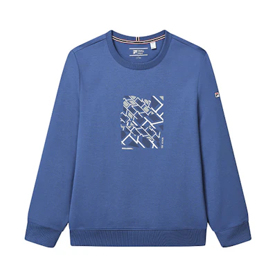 FILA Casual Graphic Print Knitted Pullover Sweatshirt Eerie Blue F11M231205F-BU