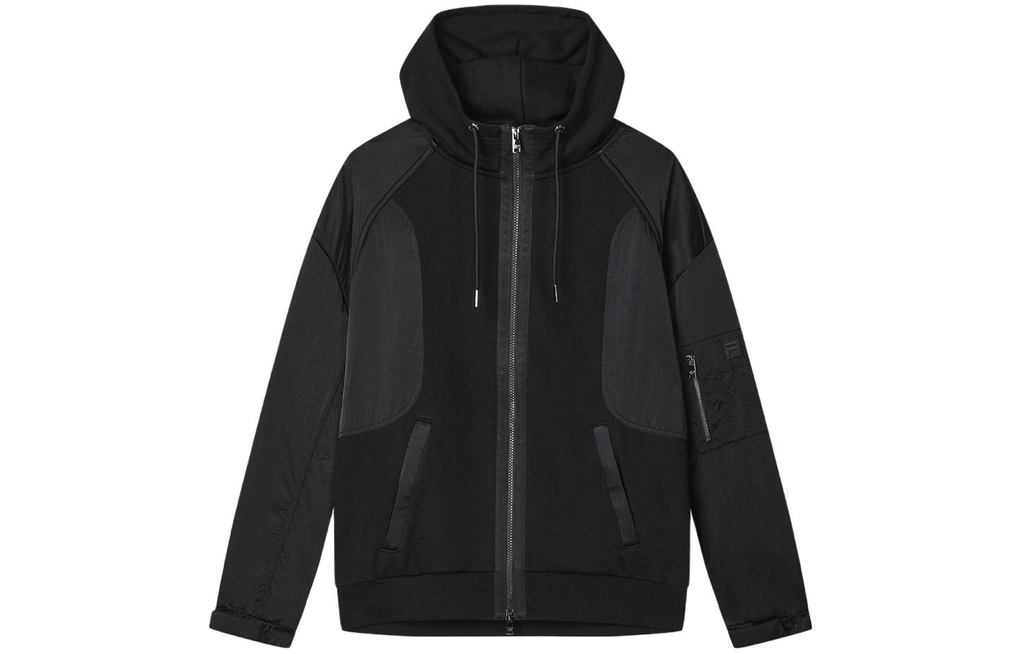 FILA Casual Loose-Fit Colorblock Hooded Jacket Black F11M415503-BK