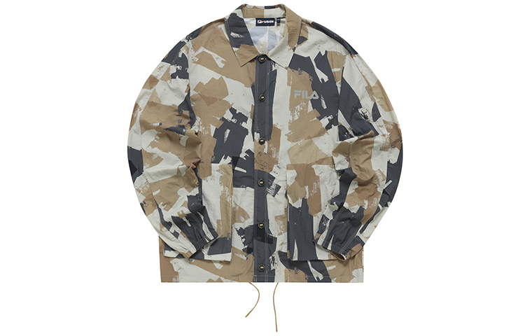 FILA Casual Loose Fit Colorblock Logo Print Woven Jacket Cloud Khaki T11M231707F-LK