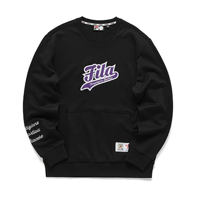 FILA Casual Sport Pullover Sweatshirt with Deformed Logo Black T11M112211F-BK