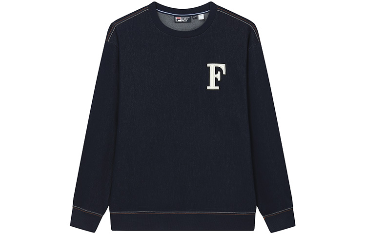 FILA Casual Washed Denim Loose Pullover Sweatshirt Blue - F11M219218F-ZA