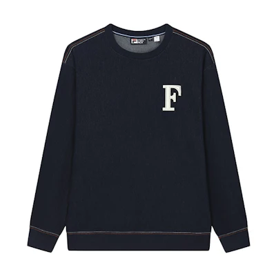FILA Casual Washed Denim Loose Pullover Sweatshirt Blue - F11M219218F-ZA