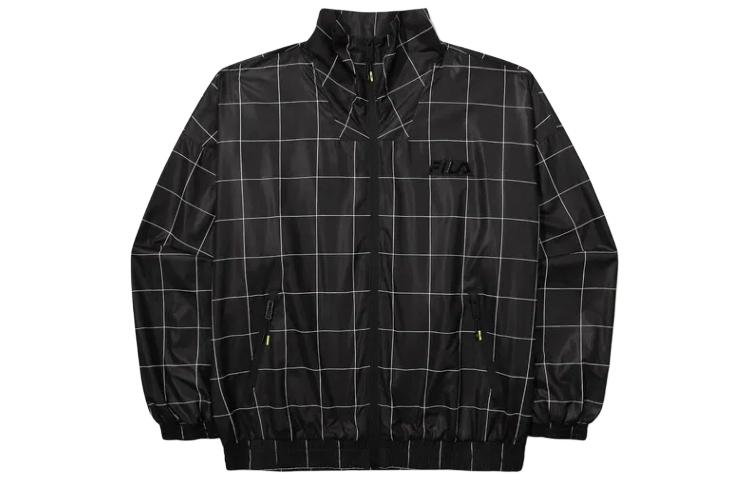 FILA Checkered Stand Collar Zip-Up Loose Jacket - Black FS2JKG1G01X-BLK
