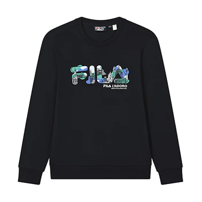 FILA Classic Cotton Crewneck Logo Knit Pullover Sweatshirt Legend Blue F11M238204FNV