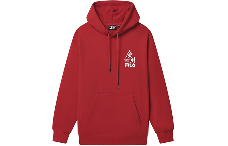 FILA Classic Red Unisex Cotton Hoodie with Logo Print and Casual Loose Fit F11U249202F-RD