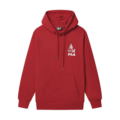 FILA Classic Red Unisex Cotton Hoodie with Logo Print and Casual Loose Fit F11U249202F-RD