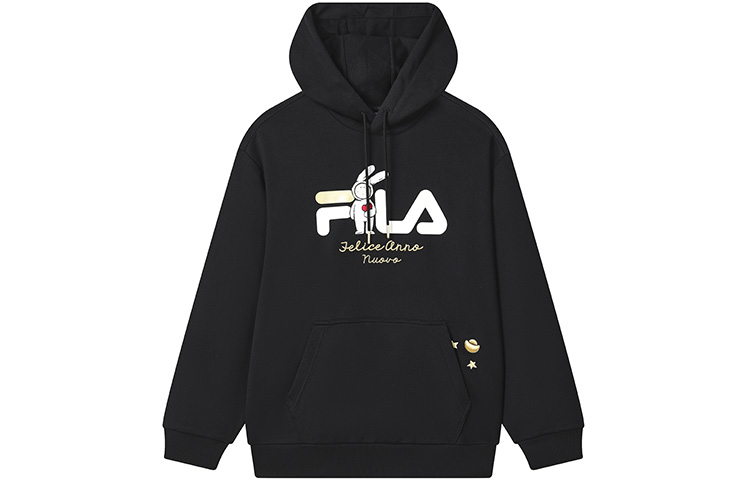 FILA CNY Bunny Collaboration Logo Print Black Relaxed Fit Hoodie Unisex F11U319205F-BK