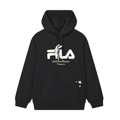 FILA CNY Bunny Collaboration Logo Print Black Relaxed Fit Hoodie Unisex F11U319205F-BK
