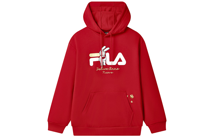 FILA CNY Bunny Series Loose Fit Logo Print Hoodie Unisex - Legendary Red F11U319205FRD