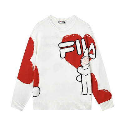 FILA CNY Bunny Sweater Unisex Cartoon Knit Crewneck Cloud White. F11U319401F-WT
