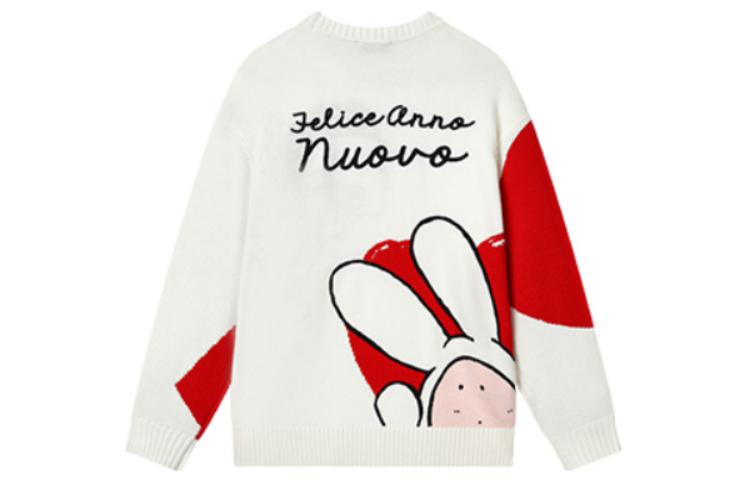 Lookbook FILA 旧正月 バニー セーター ユニセックス カートゥーン ニット クルーネック ホワイト. F11U319401F-WT