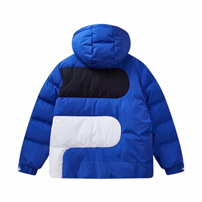 FILA Colorblock Big Logo Hooded Down Jacket Winter - Cobalt Blue F51M148920FBU