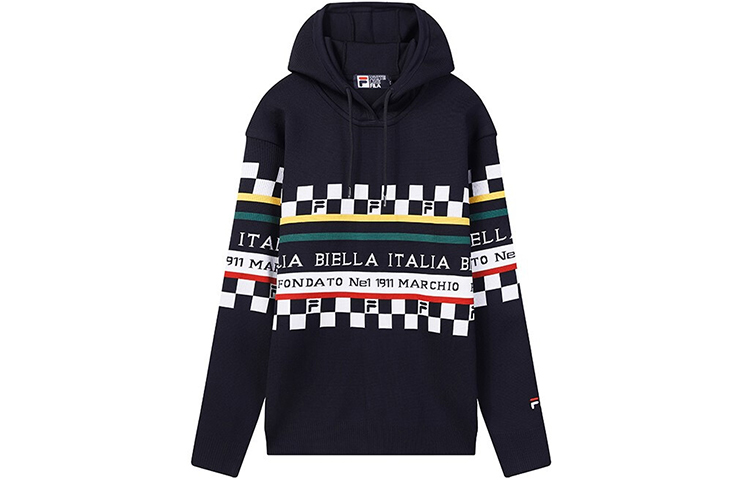 FILA Colorblock Checkered Loose Fit Hoodie Legendary Blue F11M948251F-NV