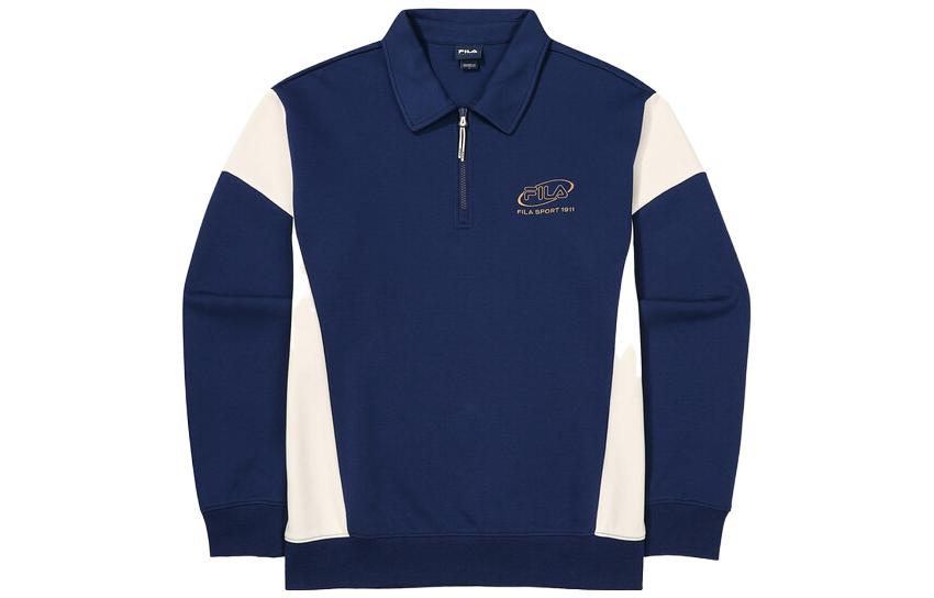 FILA Colorblock Cotton Blend Pullover Sweatshirt Unisex Navy Blue FS2POF3107X-NAY
