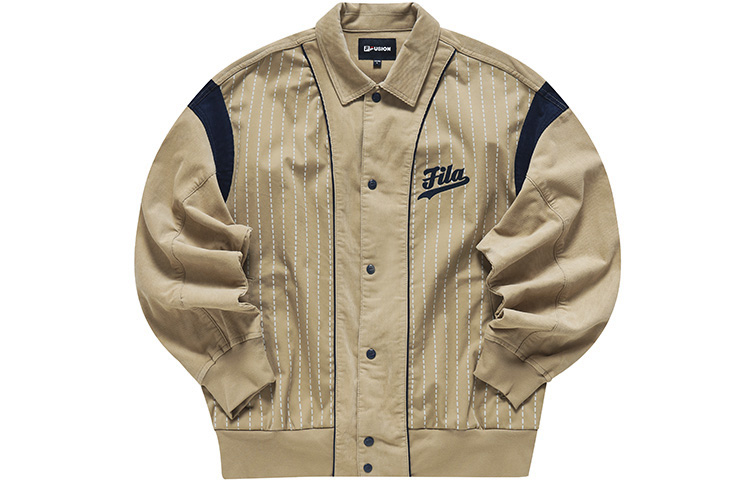 FILA Colorblock Embroidered Logo Long-Sleeve Jacket in Mud Khaki T11M312701F-DK