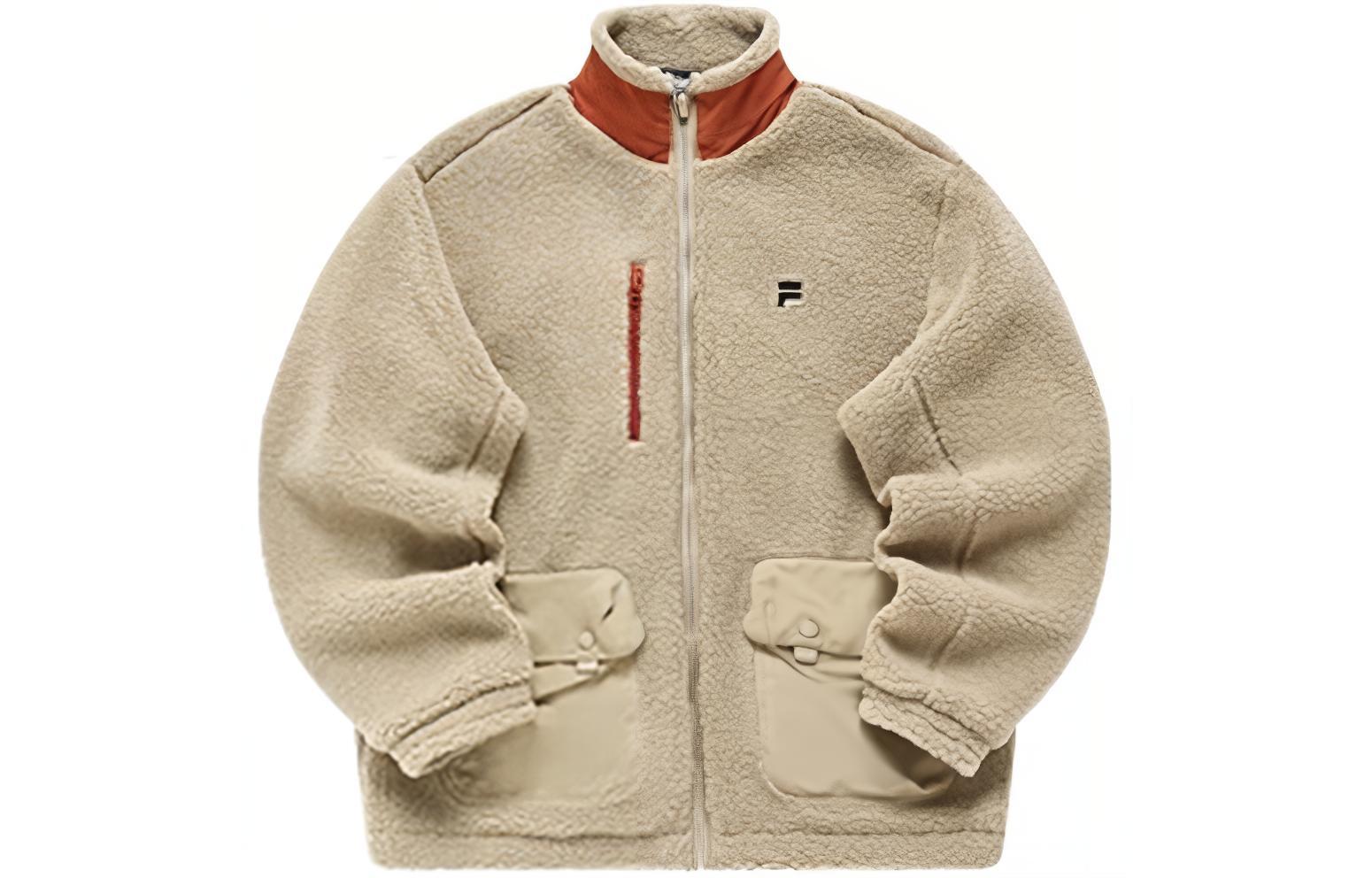 FILA Colorblock Fleece Zip-Up Jacket with Pocket in Smoke Khaki T11M311903F-DK