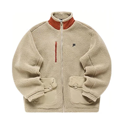 FILA Colorblock Fleece Zip-Up Jacket with Pocket in Smoke Khaki T11M311903F-DK