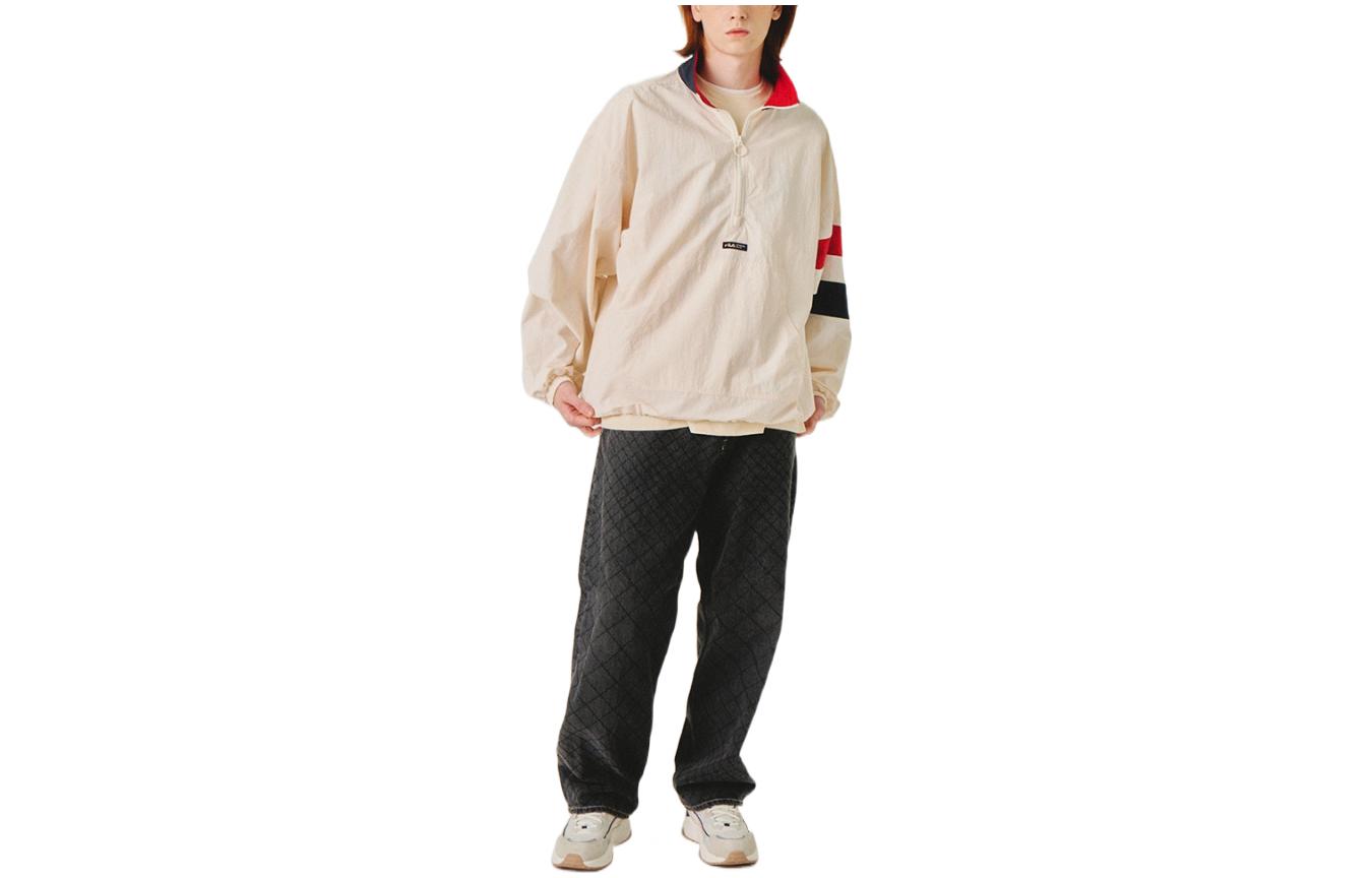 FILA Colorblock Half-Zip Stand Collar Jacket Khaki Unisex FE2JKE5105X-CRM