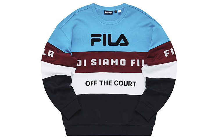FILA Colorblock Letter Print Knit Pullover Sweatshirt Pure Blue () T11M233207F-BU