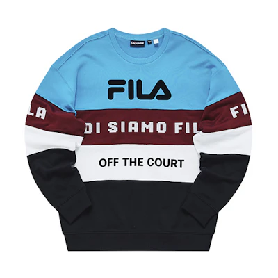 FILA Colorblock Letter Print Knit Pullover Sweatshirt Pure Blue () T11M233207F-BU