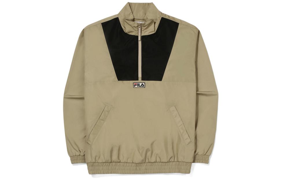 FILA Colorblock Logo Half-Zip Stand Collar Jacket Beige Mens FS2JKE3103X-BEG