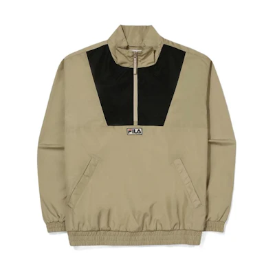 FILA Colorblock Logo Half-Zip Stand Collar Jacket Beige Mens FS2JKE3103X-BEG