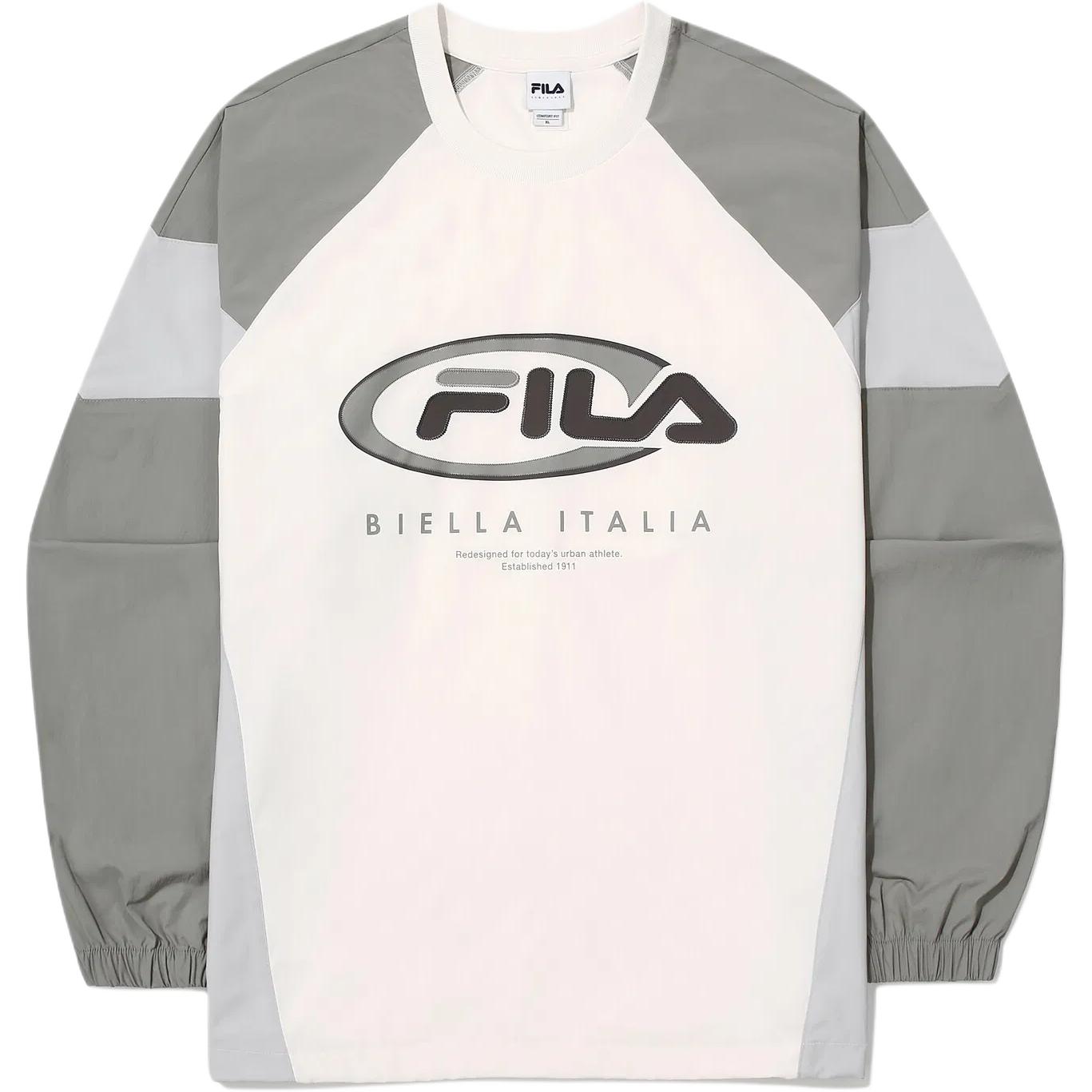 FILA Colorblock Logo Print Crewneck Sweatshirt Unisex Gray Beige FS2POG3105X-SWH