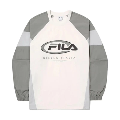 FILA Colorblock Logo Print Crewneck Sweatshirt Unisex Gray Beige FS2POG3105X-SWH