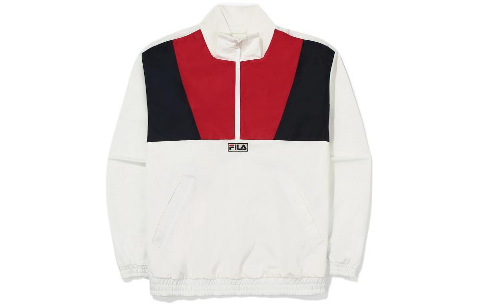 FILA Colorblock Logo Print Half-Zip Jacket Unisex - White FS2JKE3103X-OWH
