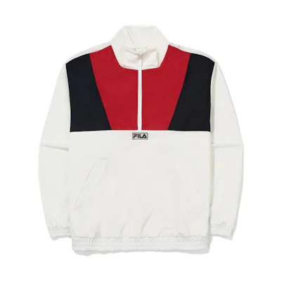 FILA Colorblock Logo Print Half-Zip Jacket Unisex - White FS2JKE3103X-OWH
