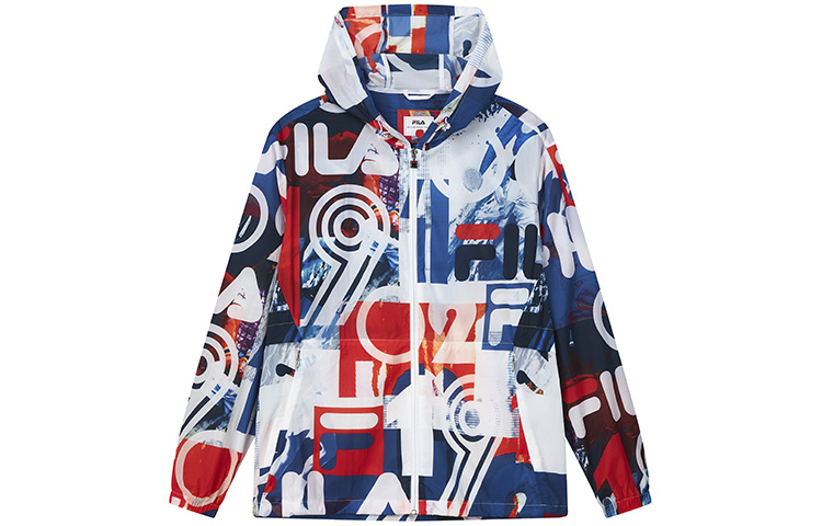 FILA Colorblock Logo Print Hooded Windbreaker Jacket Standard White F11M138704F-ZA
