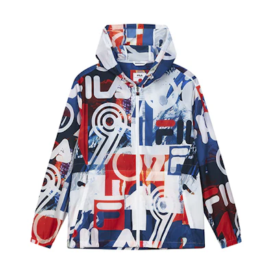 FILA Colorblock Logo Print Hooded Windbreaker Jacket Standard White F11M138704F-ZA