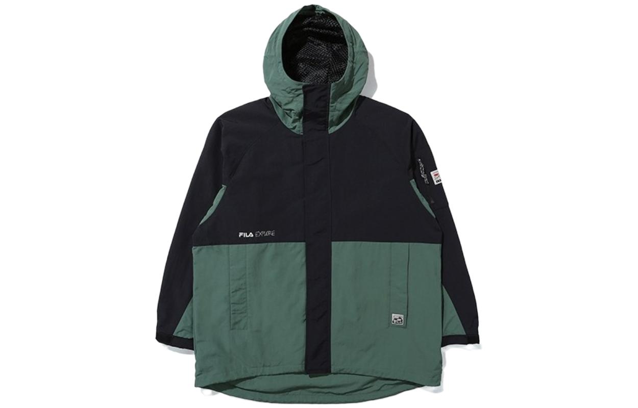 FILA Colorblock Logo Windproof Hooded Jacket - Dark Green FS2JKD3E01X-DKH