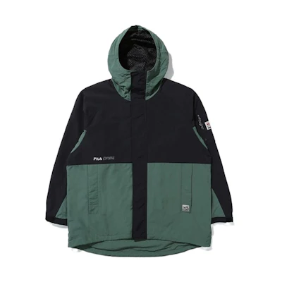 FILA Colorblock Logo Windproof Hooded Jacket - Dark Green FS2JKD3E01X-DKH