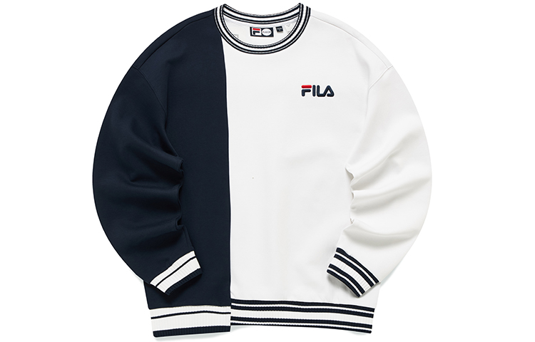 FILA Colorblock Loose Fit Crewneck Pullover Sweatshirt Men Standard White T11M141211F-WT