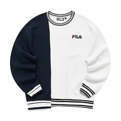 FILA Colorblock Loose Fit Crewneck Pullover Sweatshirt Men Standard White T11M141211F-WT