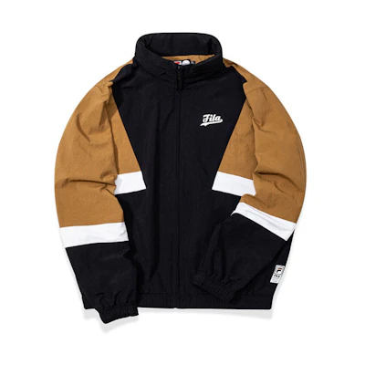 FILA Colorblock Packable Hooded Windbreaker Jacket Deep Black T11M035701F-BK